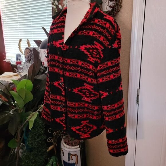 Southwest Jacket Women's Medium Black Red Country Western Rodeo Equestrian Barn - Picture 2 of 7